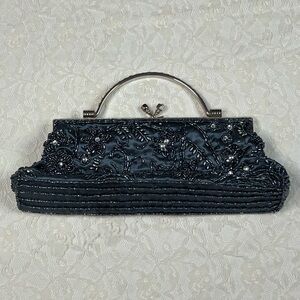 Elegant Dark Blue Beaded Clutch